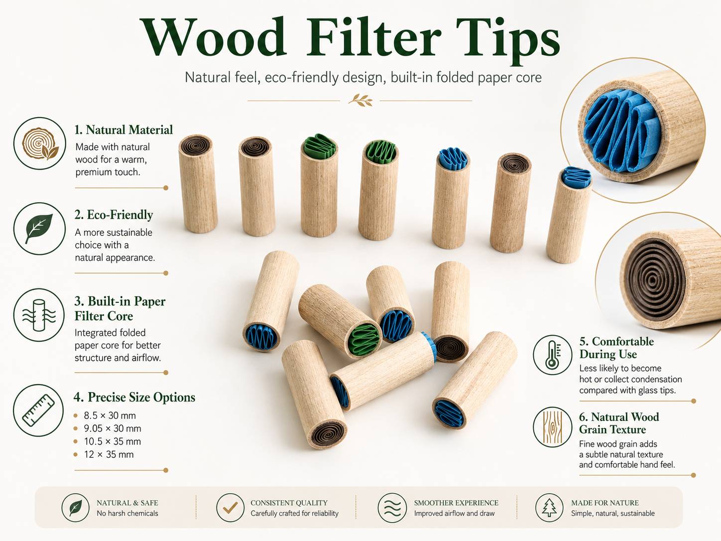 hollow wooden filter tips 6mm